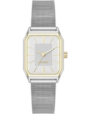 Nine West Quartz Faceted Silver-tone And Gold-tone Stainless Steel Mesh Watch - Metallic