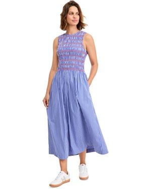 Tommy Hilfiger Cotton Smocked Striped Maxi Dress - Blue