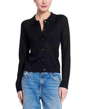 Central Park West Sienna Sheer Isla Button-up Collared Long-sleeve Sweater - Blue