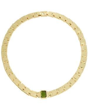 Steve Madden Olivine Gem Watch Chain Collar Necklace - Metallic