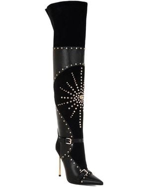 LONDON RAG Medira Pointed Toe Embellished Stiletto Boots - Black