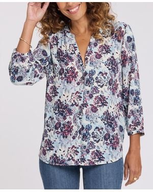 NYDJ Pintuck Split Neck Top - Blue