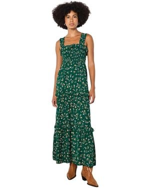Apricot Ditsy-floral Tiered-ruffle Smocked Maxi Dress - Green