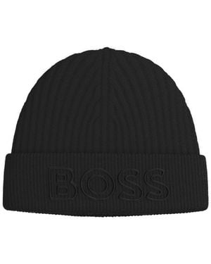 BOSS Ribbed Beanie - Black