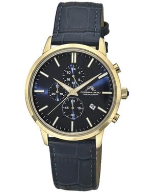 Porsamo Bleu Aura Chronograph Blue Genuine Leather Band Gold Tone Watch 44 Mm - Gray