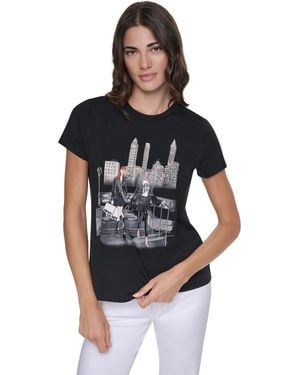 DKNY Central Park Steps Conversational Crewneck Short-sleeve T-shirt - Black