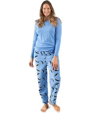 Leveret Cotton Top And Fleece Pants Holiday Pajamas - Blue
