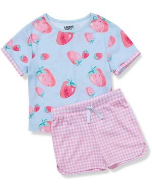 Lands' End Big Girls Short Sleeve Tee And Shorts Pajama Set - Pink