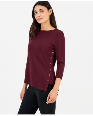 Anne Klein Essentials Petite 3/4-sleeve Asymmetrical Button Top - Red