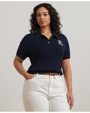 Ralph Lauren Plus Size Cable-knit Polo Shirt - Blue