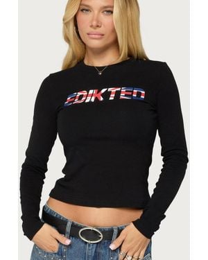 Edikted London Graphic Long-sleeve Crewneck T-shirt - Black