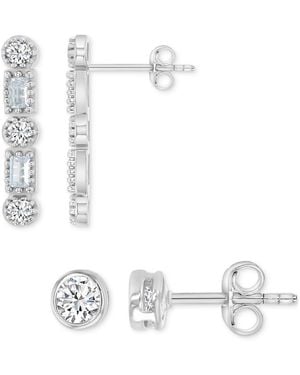 Macy's 2-pc. Set Cubic Zirconia Round & Baguette Solitaire Stud & Drop Earrings - White