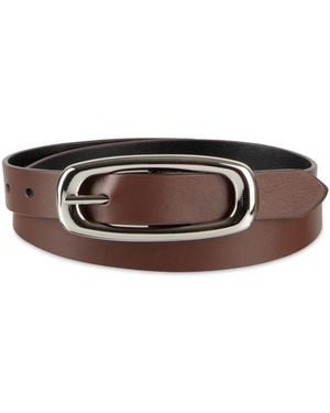 Calvin Klein Skinny Oval Shaped Center Bar Buckle Reversible Dress Belt - Brown