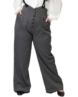 Unique Vintage Plus Size Thelma High Waist Suspender Pants - Gray