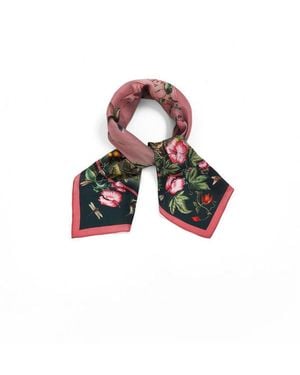 Fable England Circe Narrative Silk Blend Teal Square Scarf - Pink