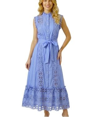 Modenaire Sleeveless High-neck Lace Overlay Maxi Dress - Blue