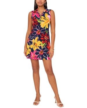 Msk Floral Jersey Front-zip Sleeveless Dress - Red