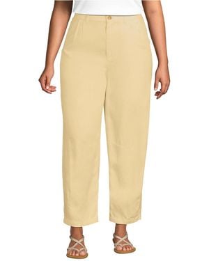 Lands' End Linen High Rise Pleated Barrel Leg Ankle Pants - Natural