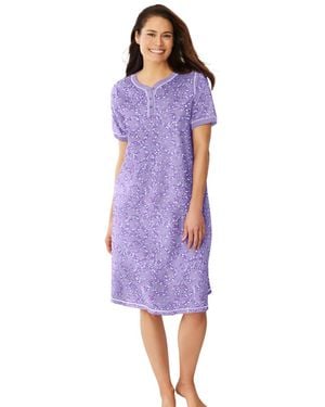 Dreams & Co. Plus Size Short Henley Sleepshirt - Purple