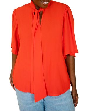 Eloquii Plus Size Bow Blouse With Flutter Sleeve - Red