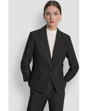 DKNY Pinstripe Ruched-sleeve One-button Blazer - Black