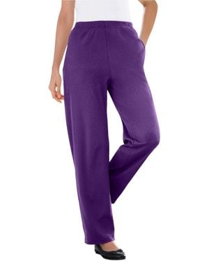 Woman Within Within 7-day Knit Ribbed Straight-leg Pull-on Pants - Purple