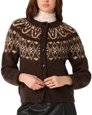 Astr Irene Fair Isle Oversized Crewneck Cardigan - Brown