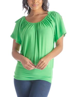 24seven Comfort Apparel Solid Color Short Sleeve Split Shoulder Top - Green