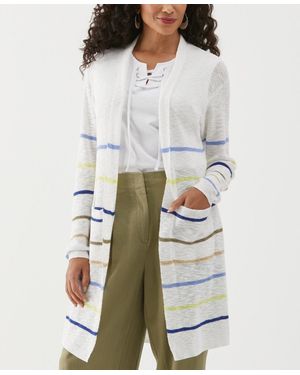 ELLA rafaella Cotton-linen Blend Striped Duster Long Sleeve Cardigan Sweater - White
