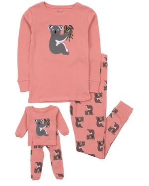 Leveret Girls & Doll Matching 100% Cotton Long Sleeve Animal Print Pajamas - Pink