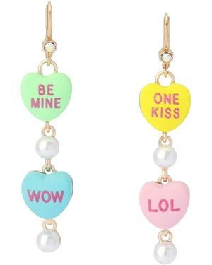 Betsey Johnson Faux Cultivated Pearl Sweetheart Mismatch Linear Earrings - Yellow