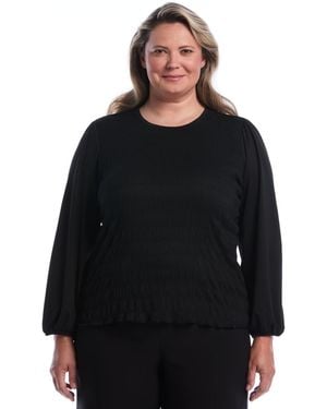 Rafaella Plus Size Long-sleeve Puff-sleeve Crewneck Blouse - Black