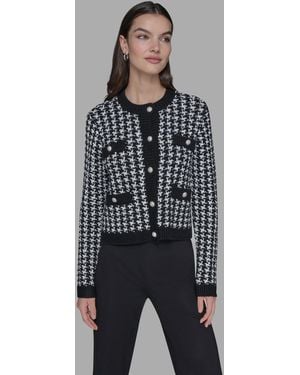 Karl Lagerfeld Houndstooth Long Sleeve Cardigan - Black