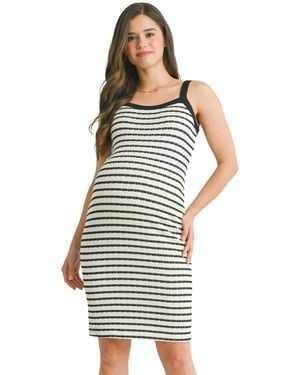Hello Miss Maternity Textured Stripe Sleeveless Bodycon Dress - White