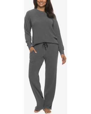 Felina Regular Serena Crew Neck Pullover Brushed Rib Lounge Set - Gray