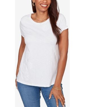 Ruby Rd. Petite Paisley Lace Solid Knit T-shirt - White