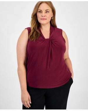 Kasper Plus Size Twist-neck Sleeveless Top - Red