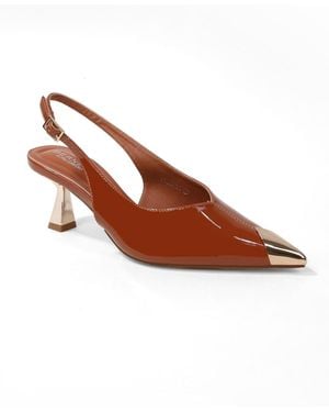 BERNESS Patent Heels And Toe Cap Slingback Pumps - Brown