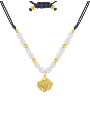 Roxy Waterproof Yellow Seashell Pearl Adjustable Necklace - Metallic