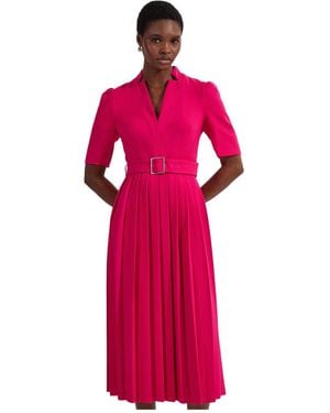 Karen Millen Structured Crepe Belted Midi Dress - Pink