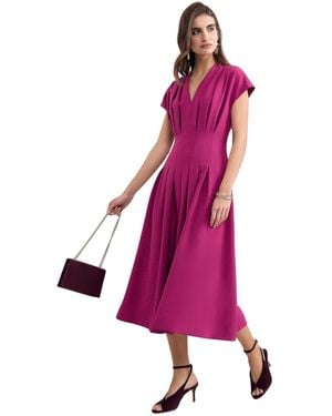 Phase Eight Hanna Pleated V-neck Midi Dress - Pink
