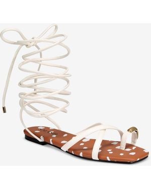 SMASH Shoes Peyton Lace Up Flat Sandals - White