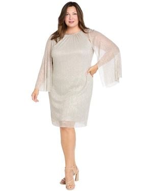 R & M Richards Plus Size Short Metallic Crinkle Pleated Sheath Dress - White