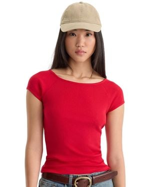 GOOD AMERICAN Collarless Short-sleeve Cotton Top - Red