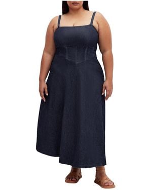 City Chic Plus Size Denim Corset Dress - Blue