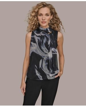 Donna Karan Tie Neck Halter Bar Hardware Top - Blue