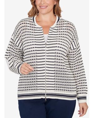 Ruby Rd. Plus Size Mesh Stitch Zip Sweater Jacket - Gray