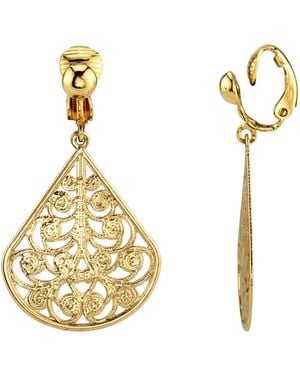 2028 Gold Tone Filigree Teardrop Clip Earrings - Yellow