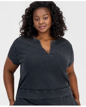 And Now This Trendy Plus Size Cropped French Terry Top - Blue