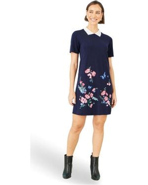 Yumi' Embroidered Knitted Floral Tunic - Blue